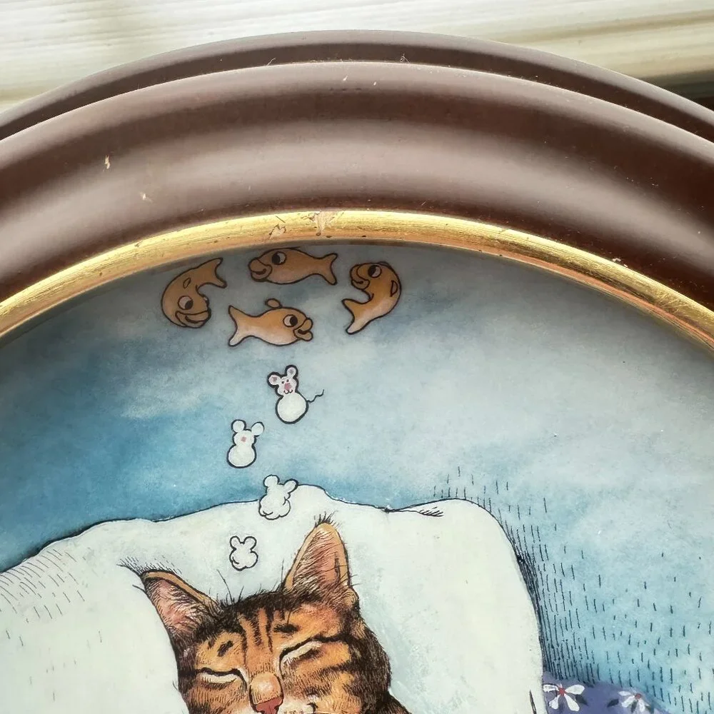 Vintage Cat Nap by‎ Gary Patterson Comical Cat in Van Hygan smythe plate frame